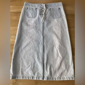 KORS by Michael Kors Light Blue Denim Midi Skirt with Lace-Up Detail Sz 8